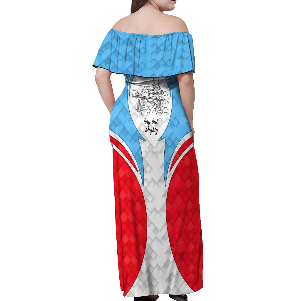 Luxembourg Off Shoulder Maxi Dress with National Coat of Arms and Letzebuerg Text Design