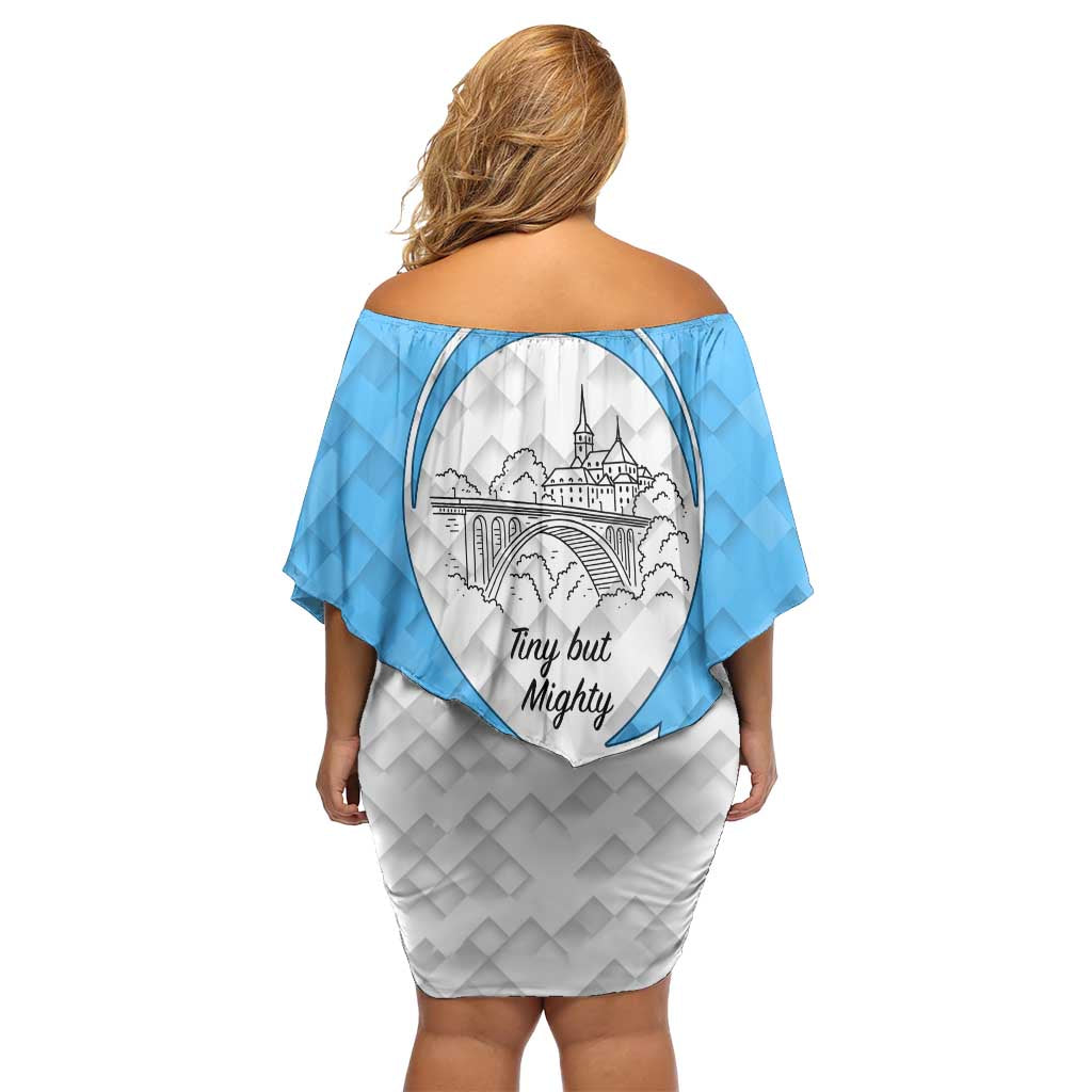 Luxembourg Off Shoulder Short Dress with National Coat of Arms and Letzebuerg Text Design