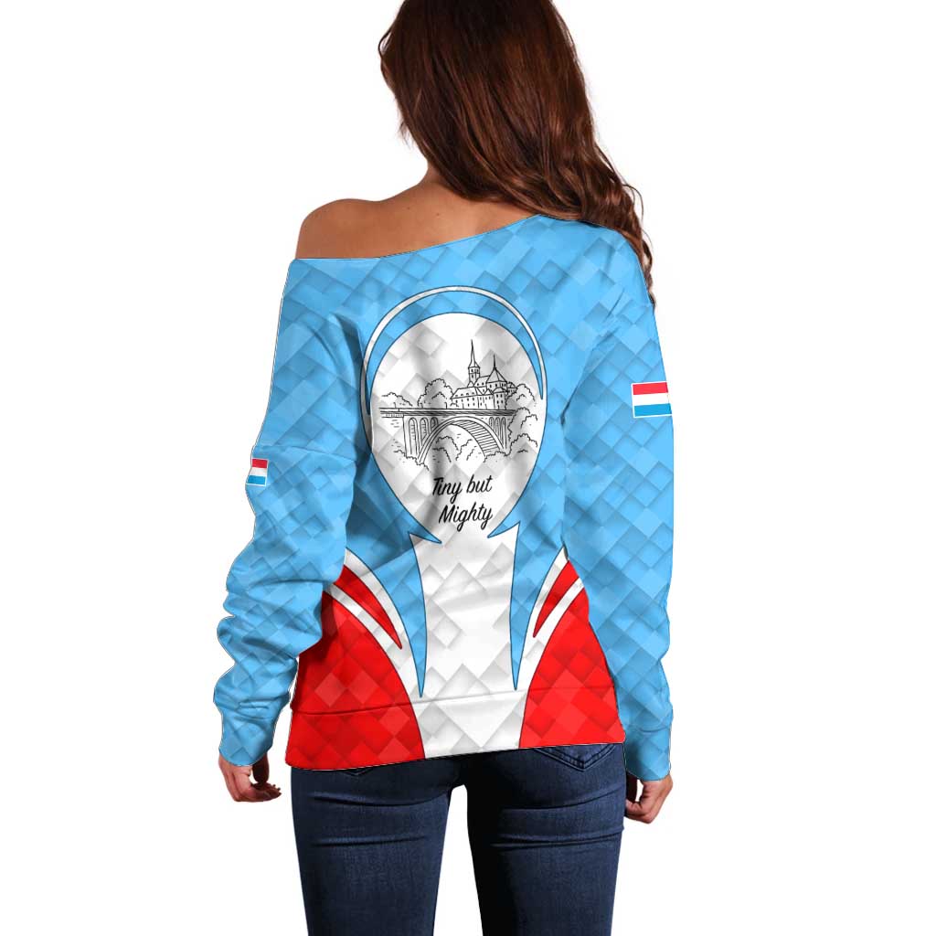 Luxembourg Off Shoulder Sweater with National Coat of Arms and Letzebuerg Text Design