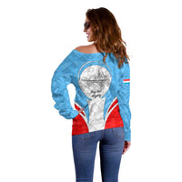Luxembourg Off Shoulder Sweater with National Coat of Arms and Letzebuerg Text Design