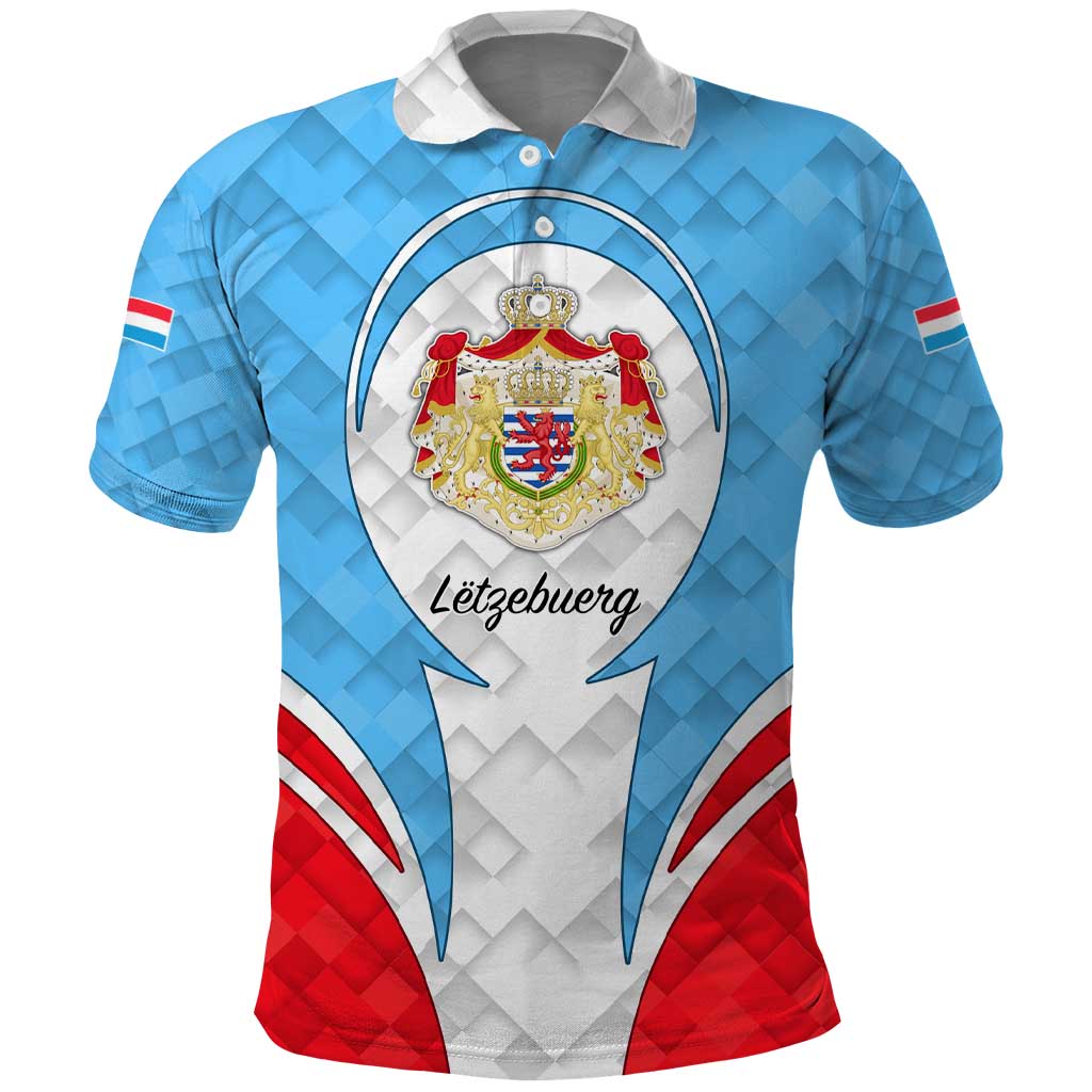 Luxembourg Polo Shirt with National Coat of Arms and Letzebuerg Text Design