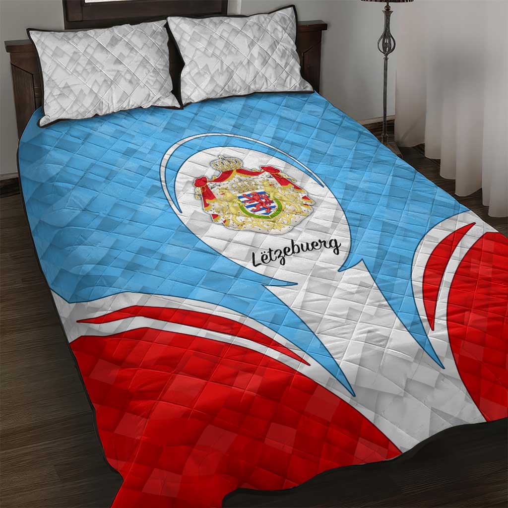 Luxembourg Quilt Bed Set with National Coat of Arms and Letzebuerg Text Design