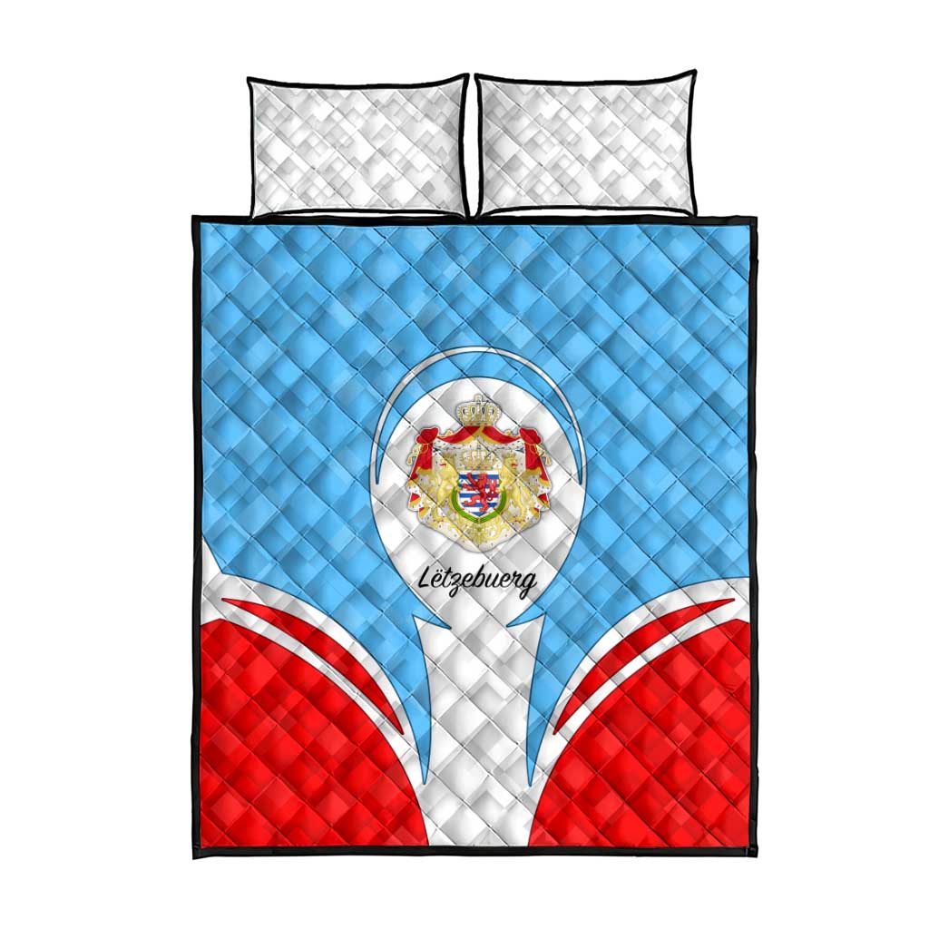 Luxembourg Quilt Bed Set with National Coat of Arms and Letzebuerg Text Design