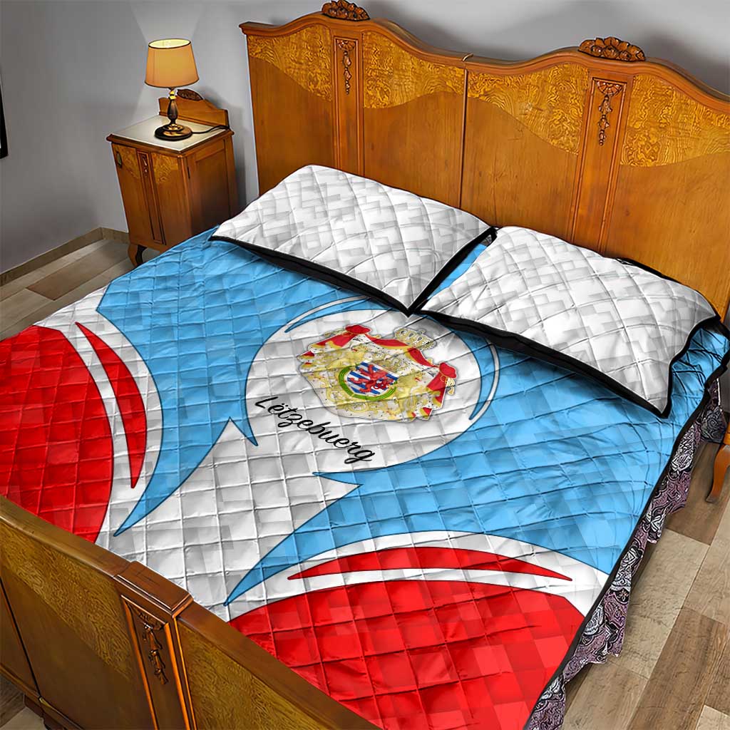 Luxembourg Quilt Bed Set with National Coat of Arms and Letzebuerg Text Design