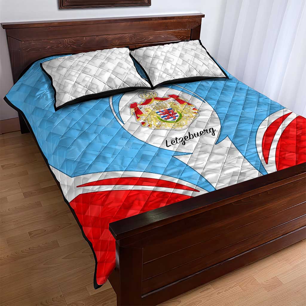 Luxembourg Quilt Bed Set with National Coat of Arms and Letzebuerg Text Design