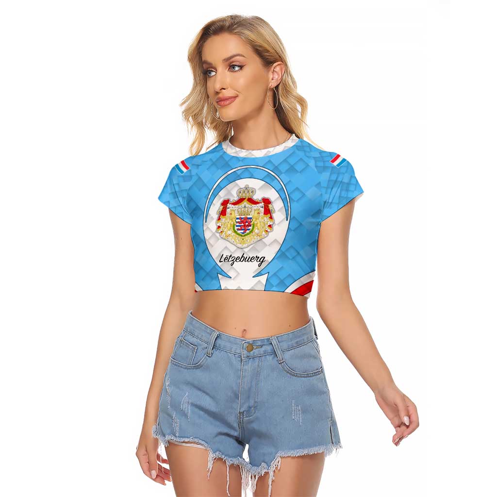 Luxembourg Raglan Cropped T Shirt with National Coat of Arms and Letzebuerg Text Design