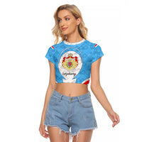 Luxembourg Raglan Cropped T Shirt with National Coat of Arms and Letzebuerg Text Design