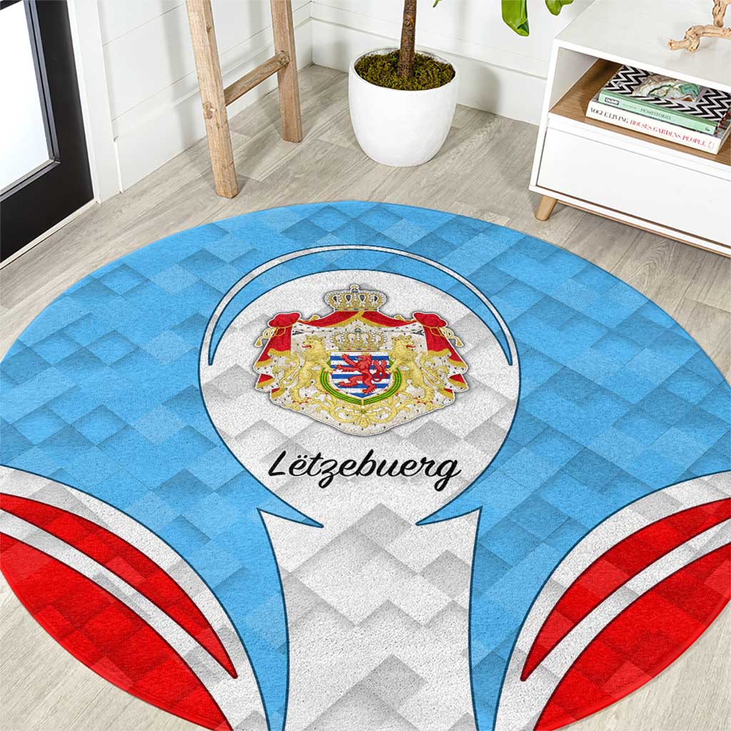 Luxembourg Round Carpet with National Coat of Arms and Letzebuerg Text Design