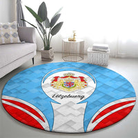 Luxembourg Round Carpet with National Coat of Arms and Letzebuerg Text Design