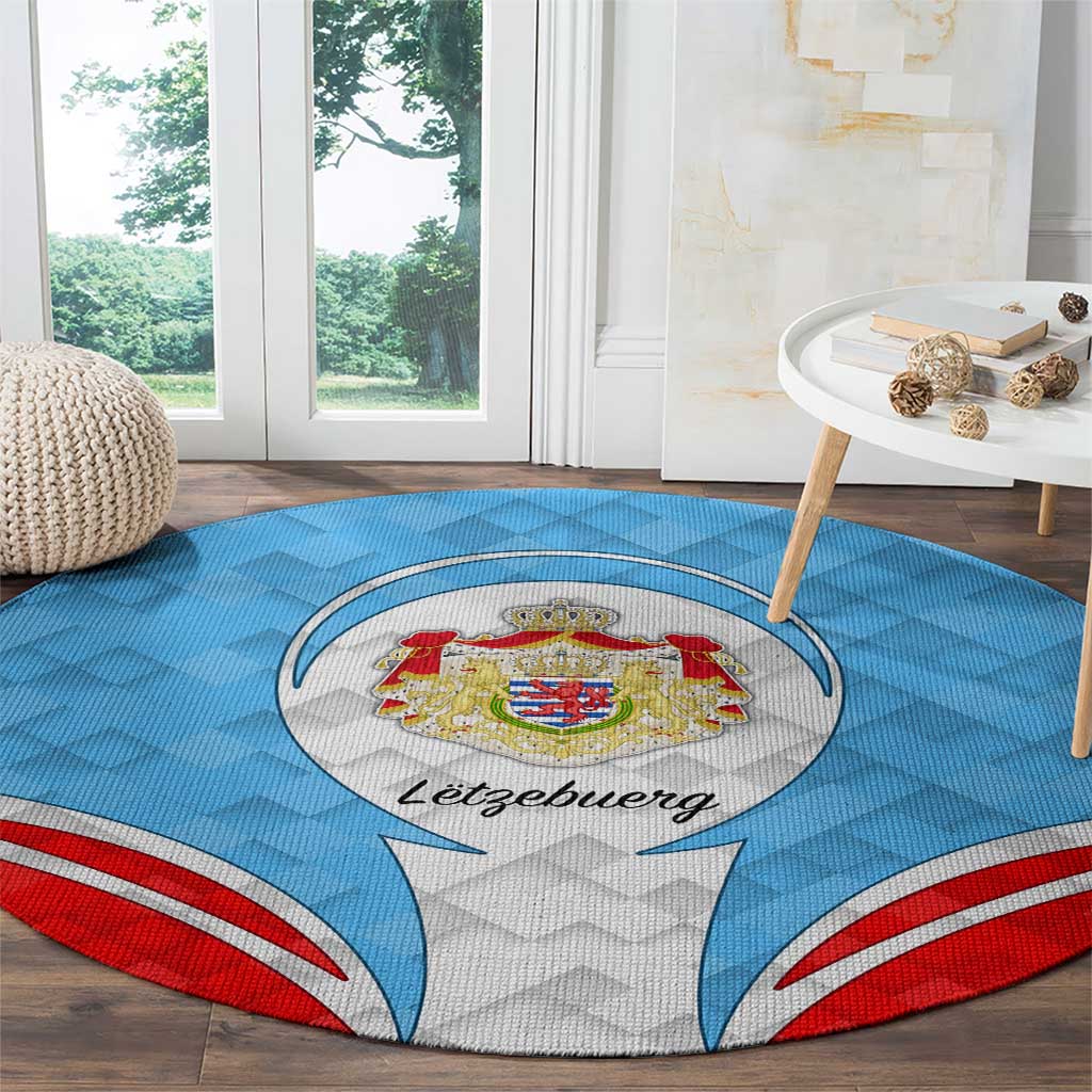 Luxembourg Round Carpet with National Coat of Arms and Letzebuerg Text Design