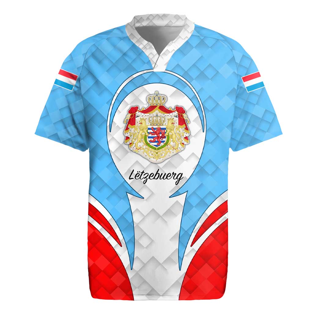 Luxembourg Rugby Jersey with National Coat of Arms and Letzebuerg Text Design