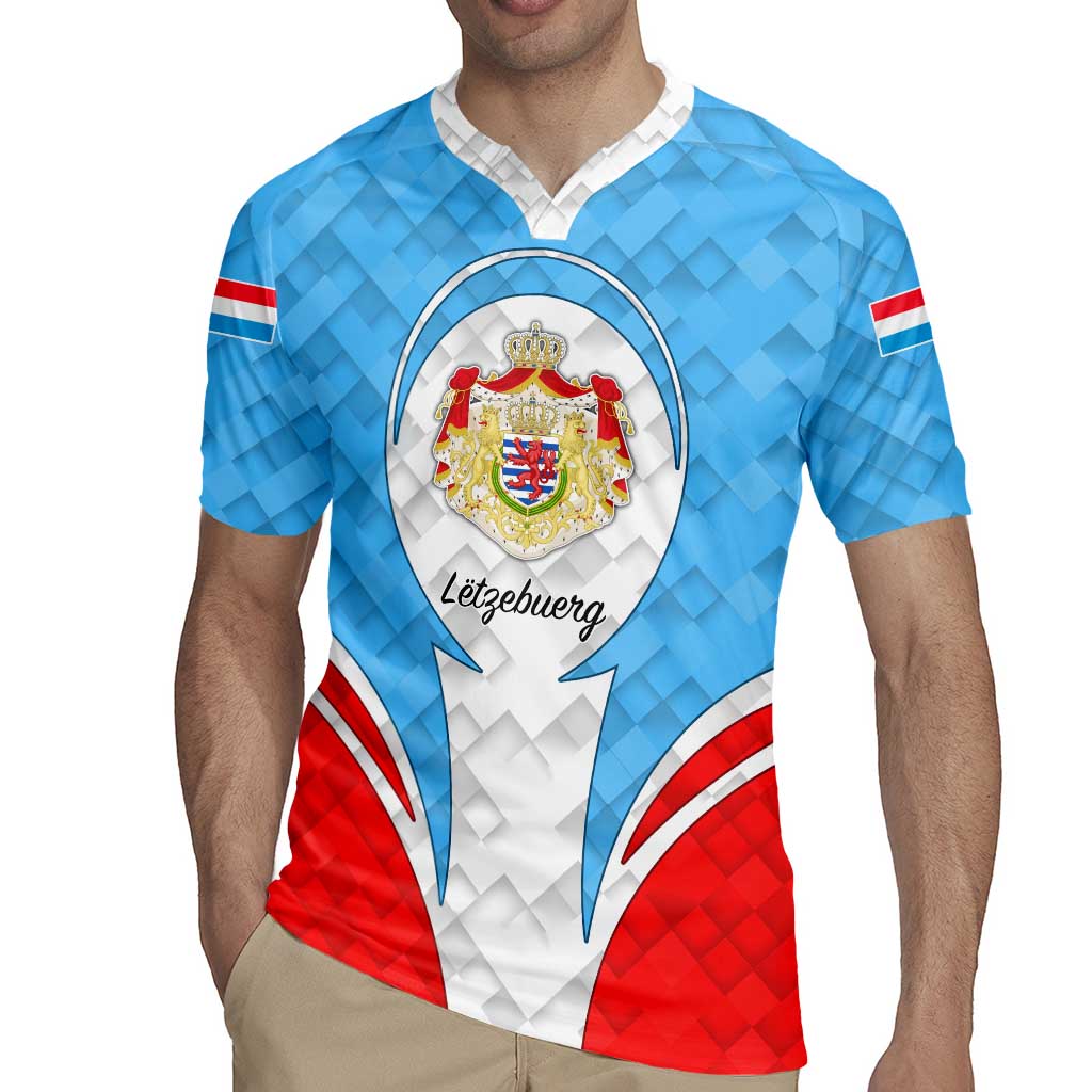 Luxembourg Rugby Jersey with National Coat of Arms and Letzebuerg Text Design