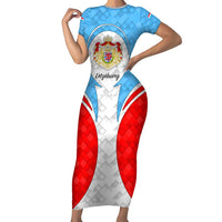 Luxembourg Short Sleeve Bodycon Dress with National Coat of Arms and Letzebuerg Text Design