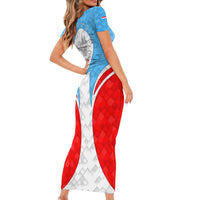 Luxembourg Short Sleeve Bodycon Dress with National Coat of Arms and Letzebuerg Text Design