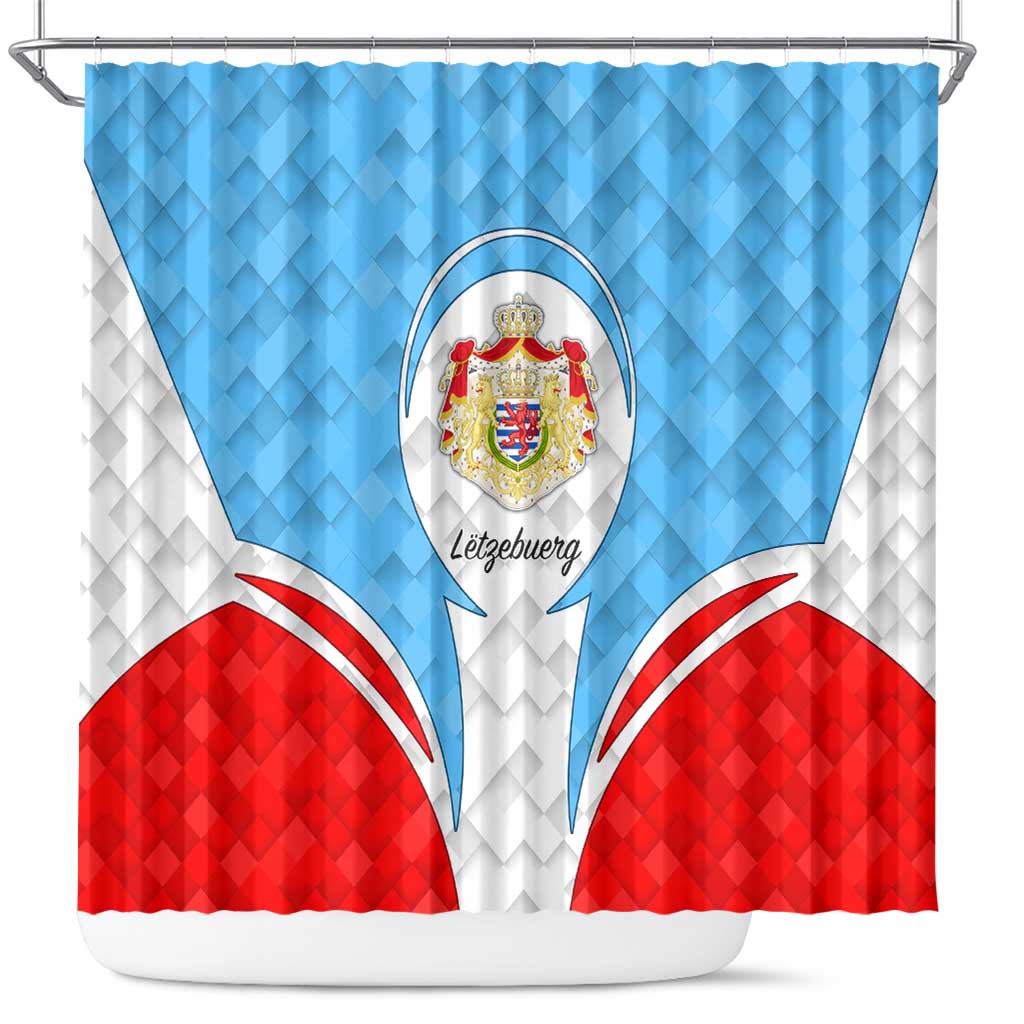 Luxembourg Shower Curtain with National Coat of Arms and Letzebuerg Text Design