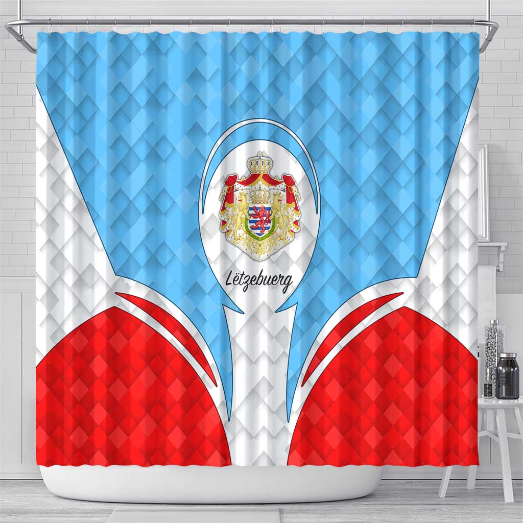 Luxembourg Shower Curtain with National Coat of Arms and Letzebuerg Text Design