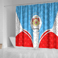 Luxembourg Shower Curtain with National Coat of Arms and Letzebuerg Text Design