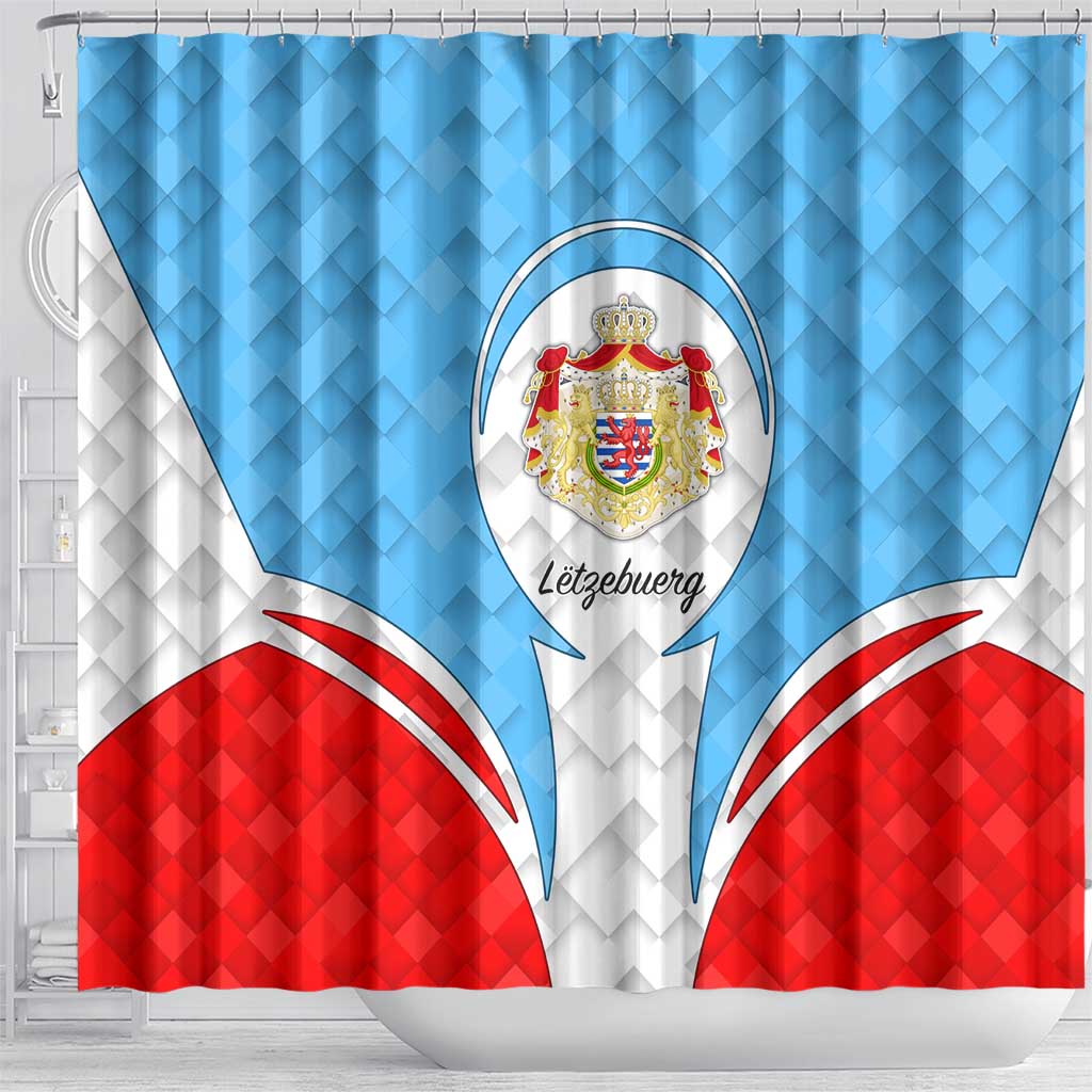 Luxembourg Shower Curtain with National Coat of Arms and Letzebuerg Text Design