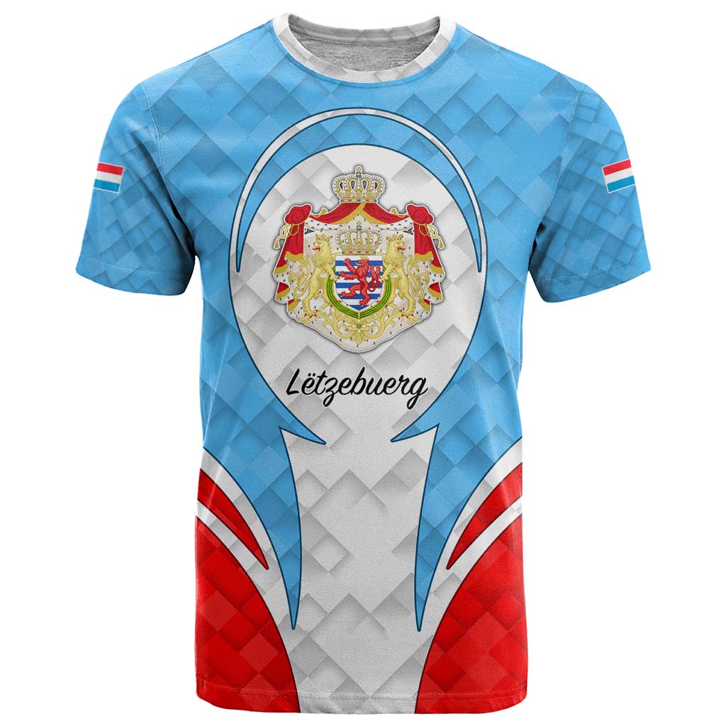 Luxembourg T Shirt with National Coat of Arms and Letzebuerg Text Design
