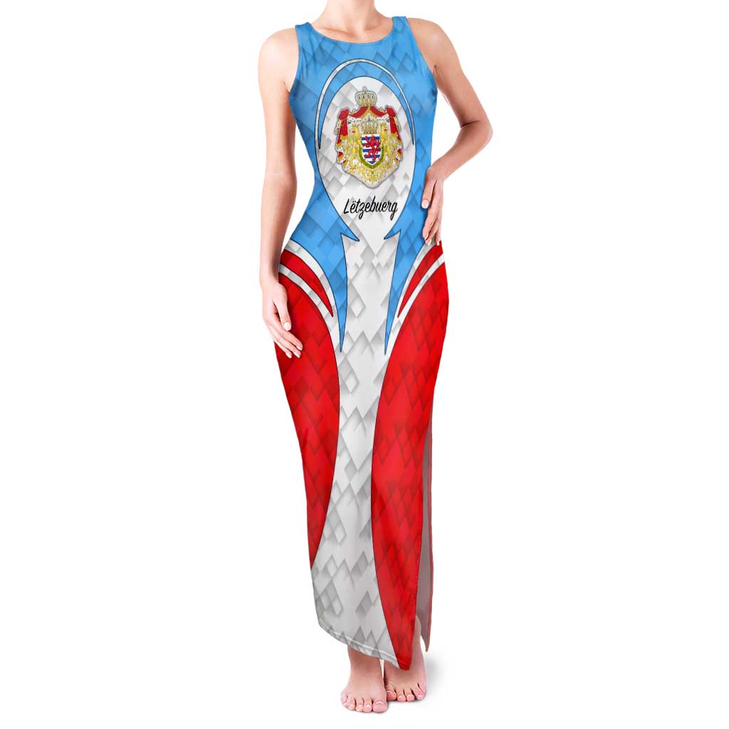 Luxembourg Tank Maxi Dress with National Coat of Arms and Letzebuerg Text Design