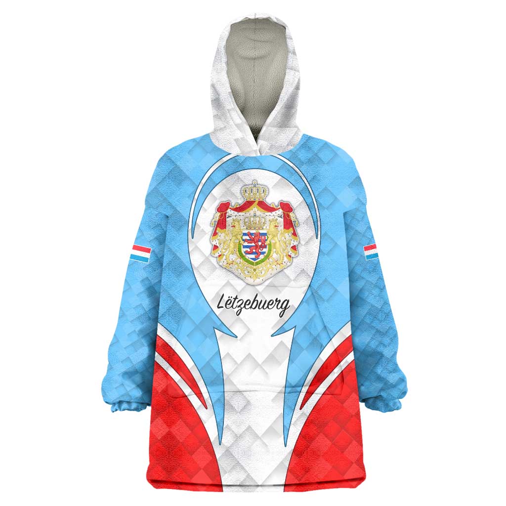 Luxembourg Wearable Blanket Hoodie with National Coat of Arms and Letzebuerg Text Design