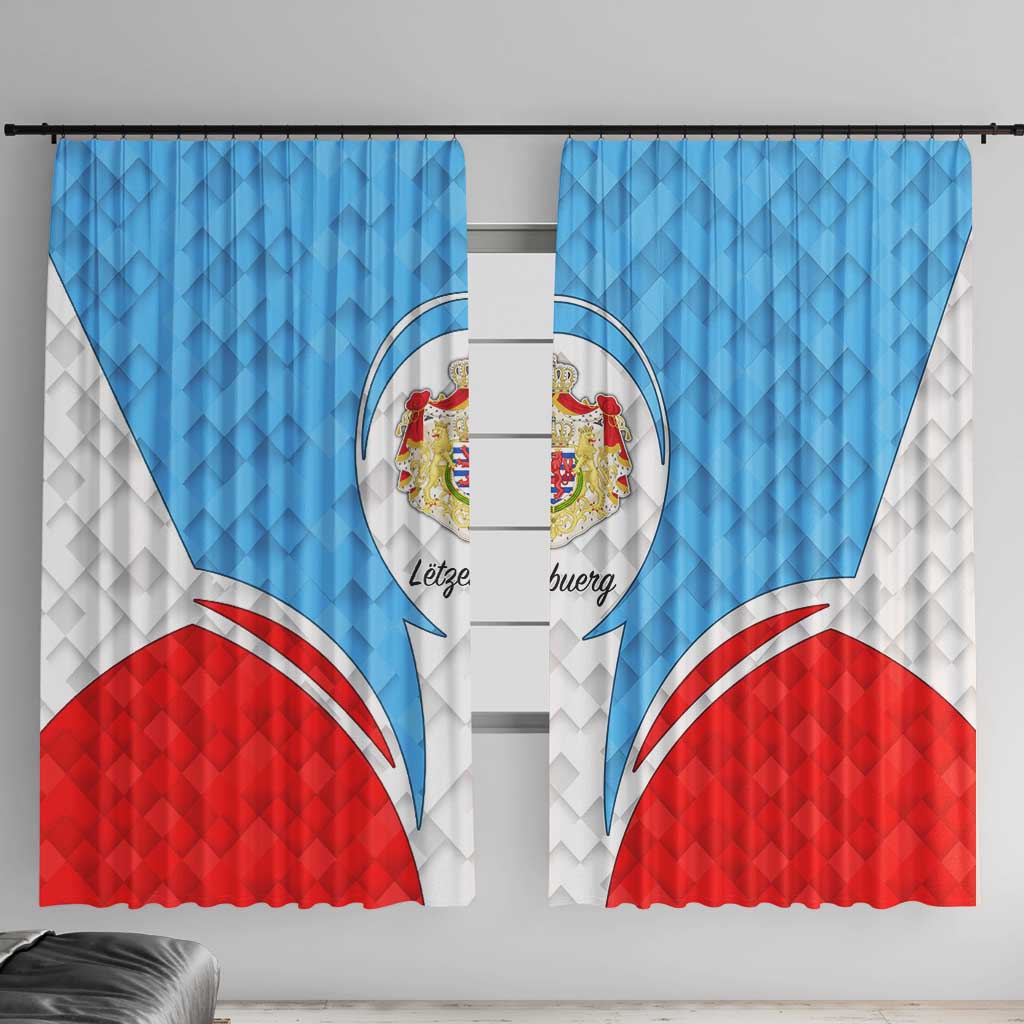 Luxembourg Window Curtain with National Coat of Arms and Letzebuerg Text Design