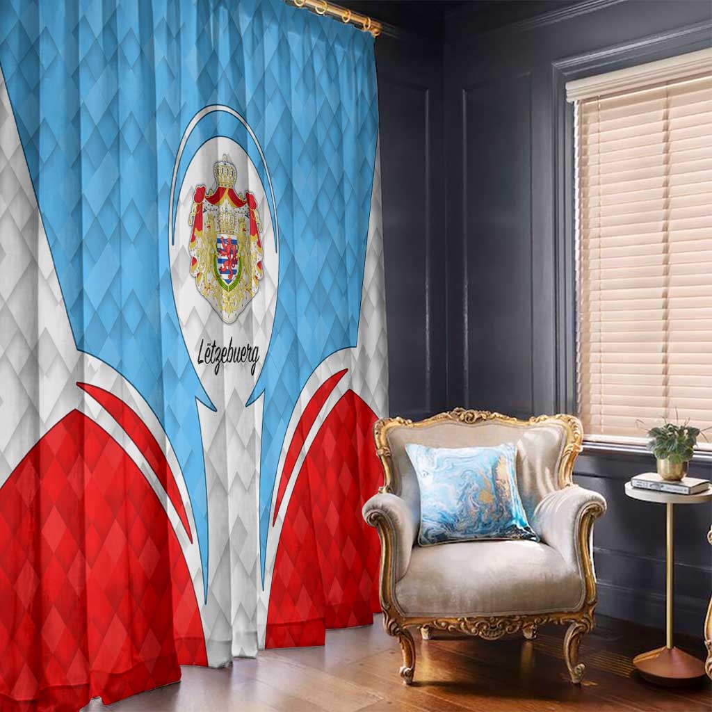 Luxembourg Window Curtain with National Coat of Arms and Letzebuerg Text Design