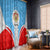 Luxembourg Window Curtain with National Coat of Arms and Letzebuerg Text Design