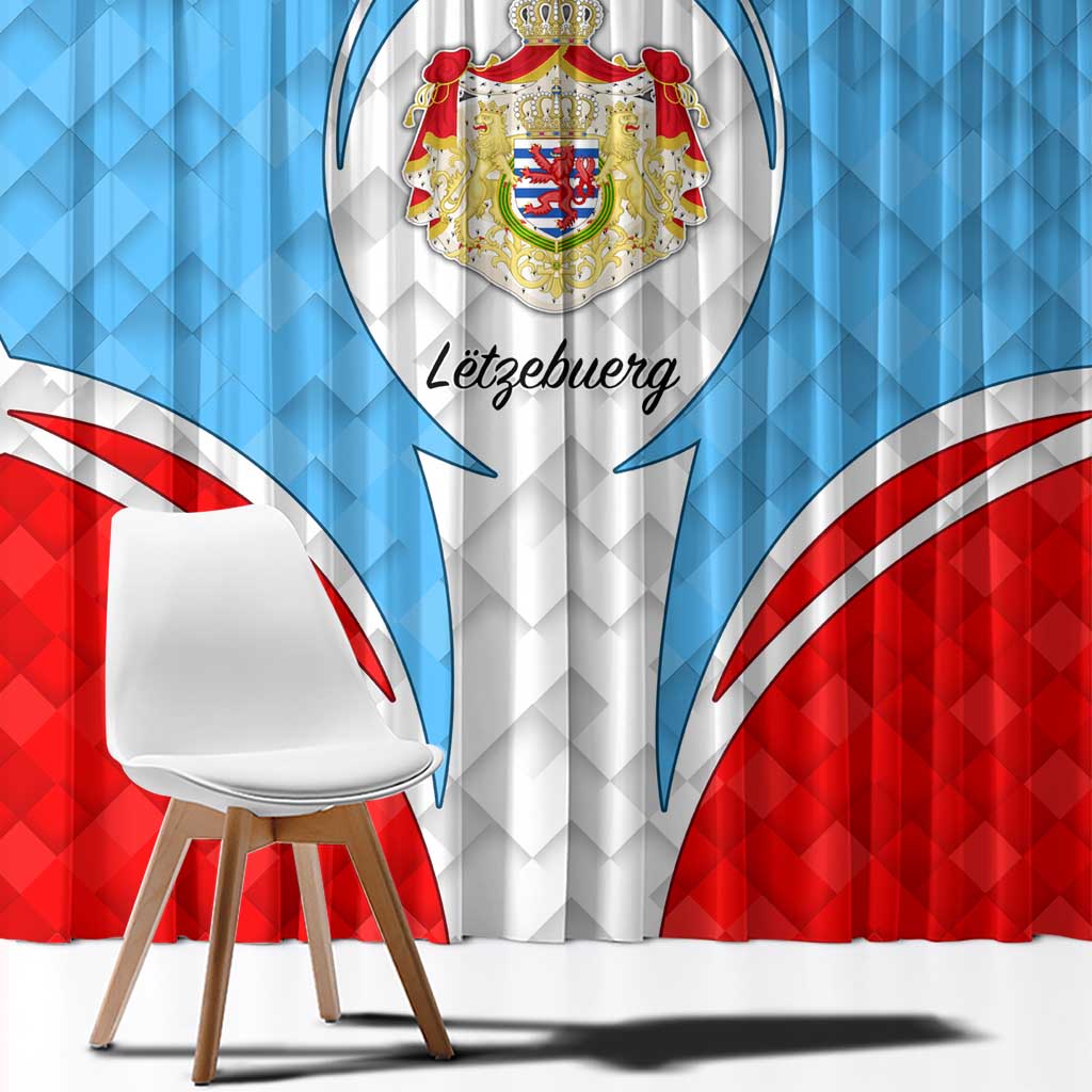 Luxembourg Window Curtain with National Coat of Arms and Letzebuerg Text Design