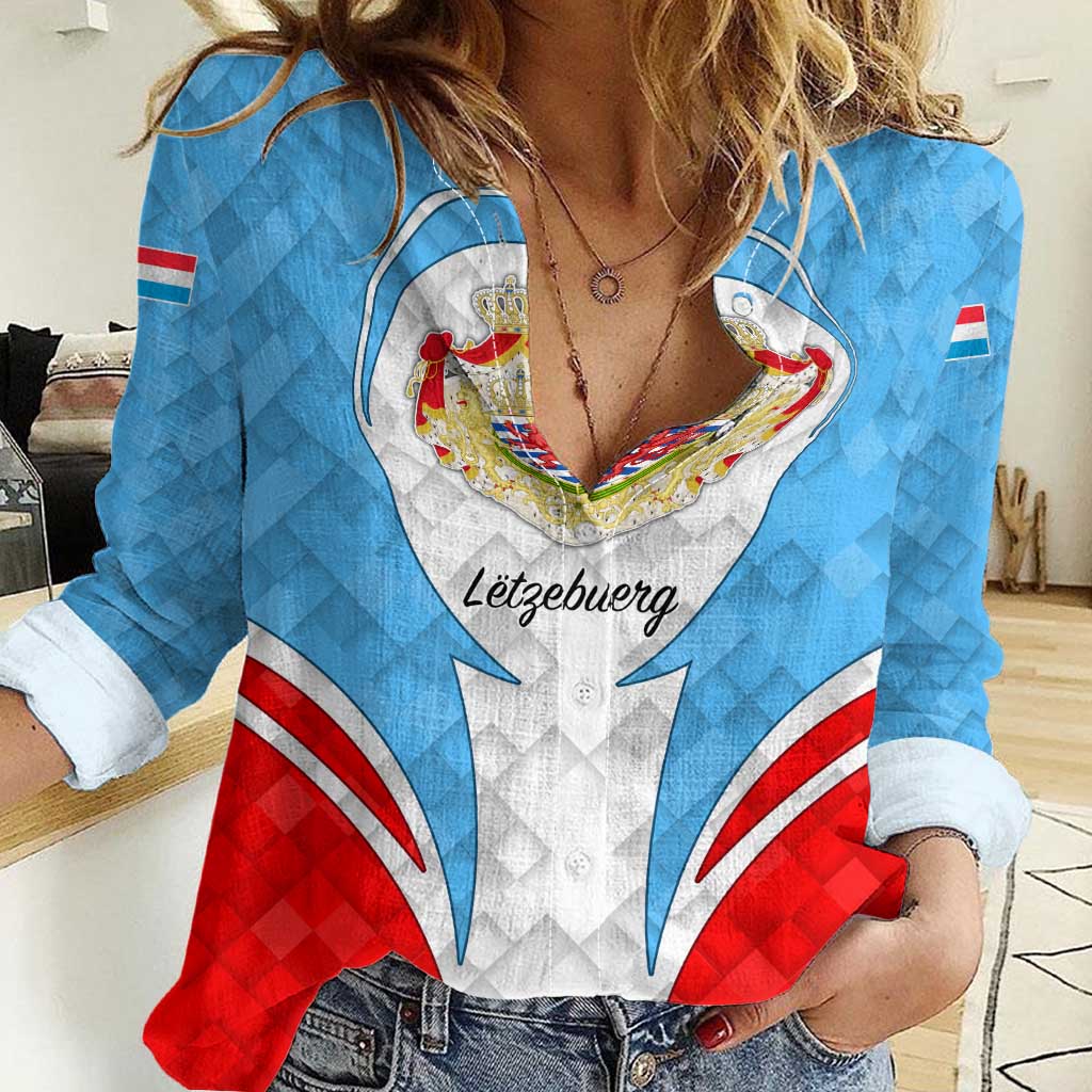 Luxembourg Women Casual Shirt with National Coat of Arms and Letzebuerg Text Design