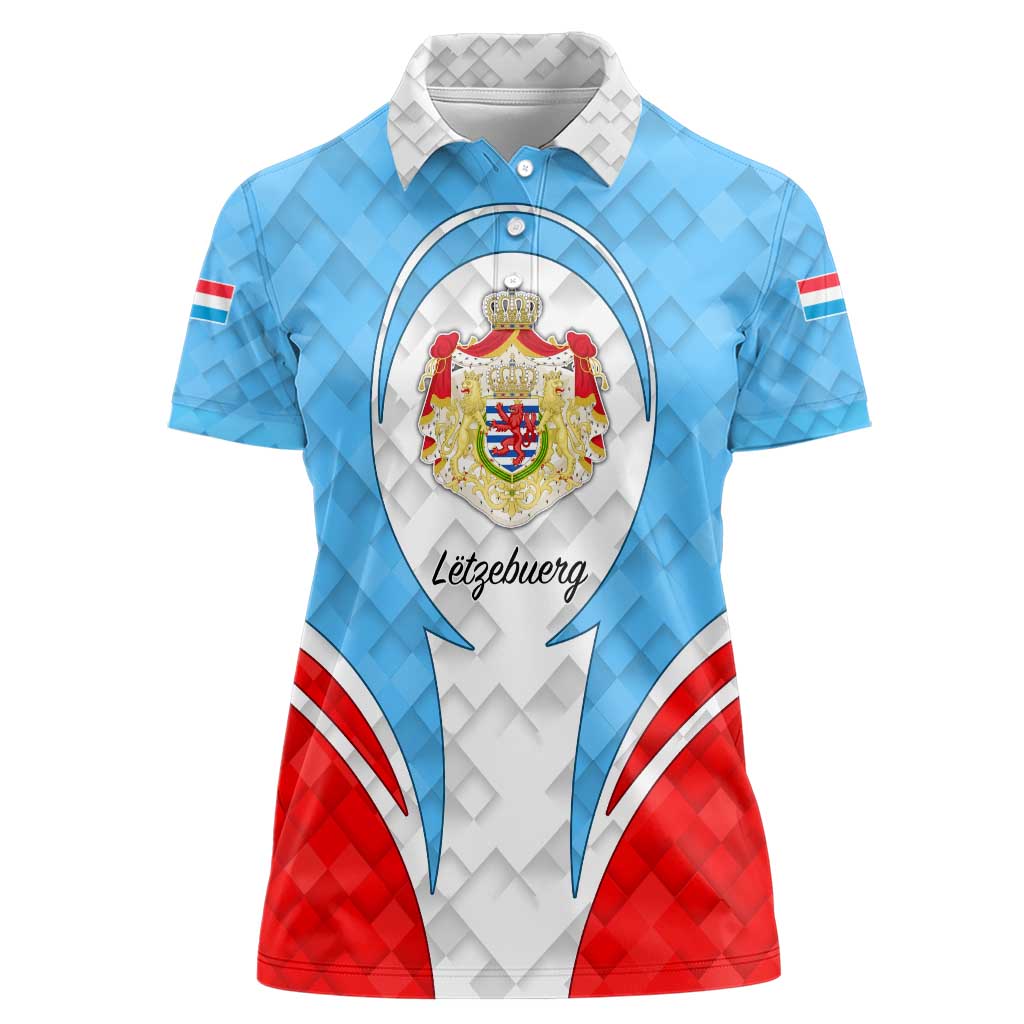 Luxembourg Women Polo Shirt with National Coat of Arms and Letzebuerg Text Design