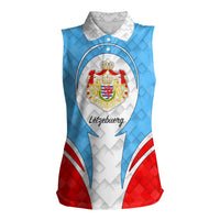 Luxembourg Women Sleeveless Polo Shirt with National Coat of Arms and Letzebuerg Text Design