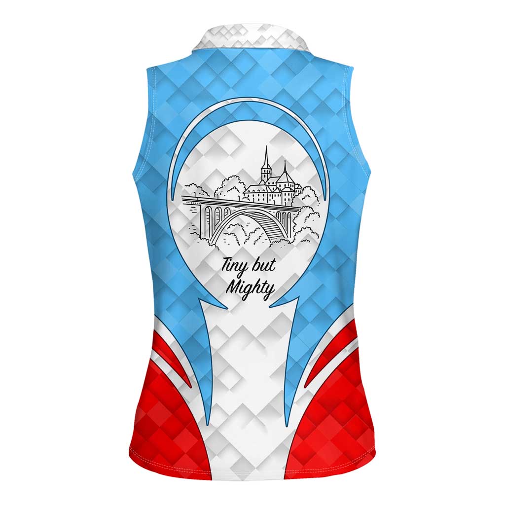 Luxembourg Women Sleeveless Polo Shirt with National Coat of Arms and Letzebuerg Text Design