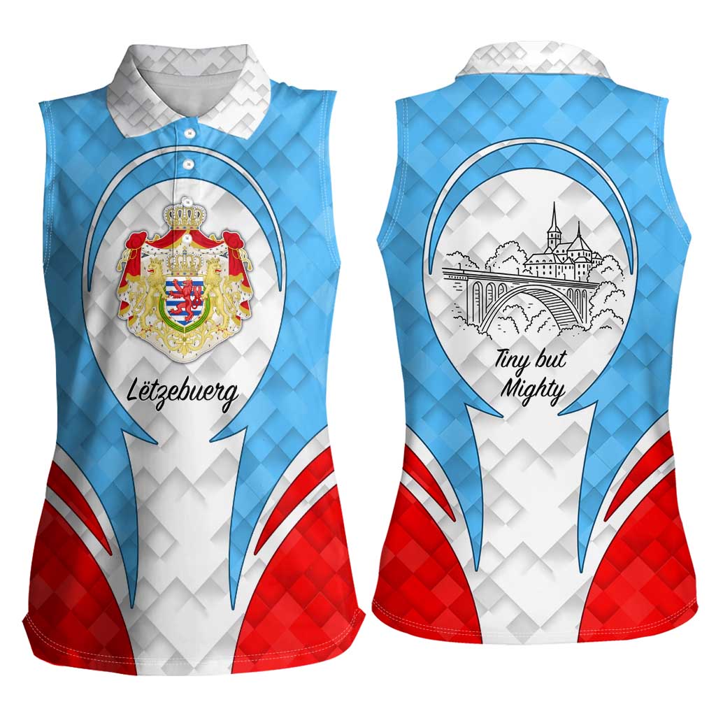 Luxembourg Women Sleeveless Polo Shirt with National Coat of Arms and Letzebuerg Text Design