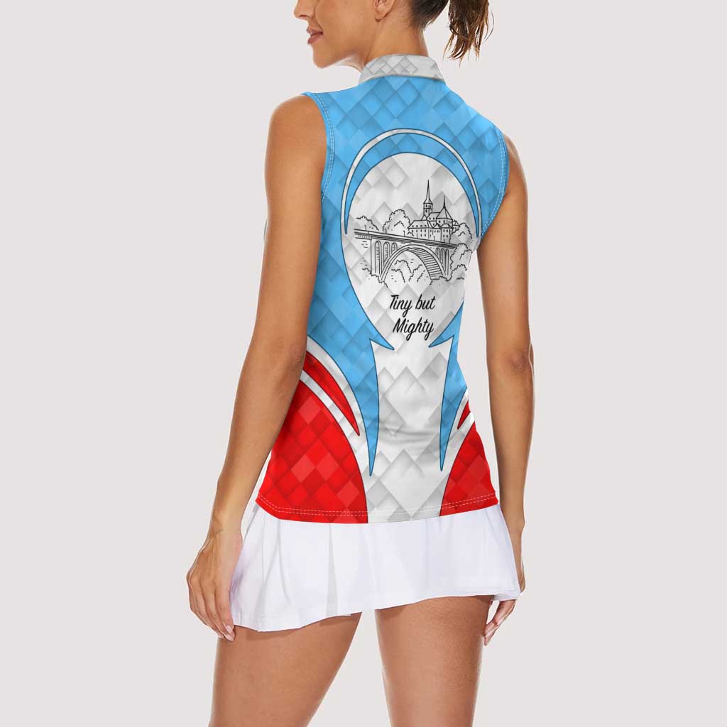 Luxembourg Women Sleeveless Polo Shirt with National Coat of Arms and Letzebuerg Text Design