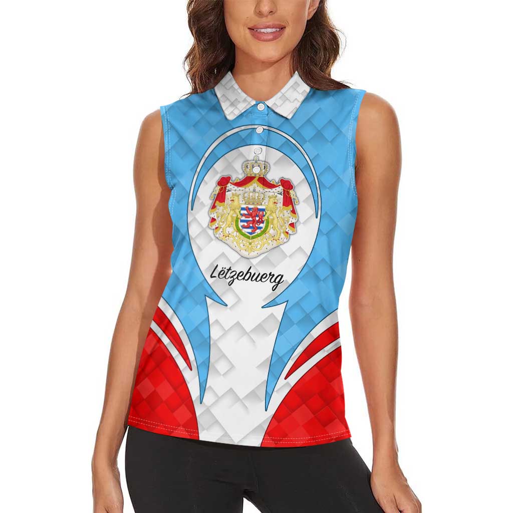 Luxembourg Women Sleeveless Polo Shirt with National Coat of Arms and Letzebuerg Text Design
