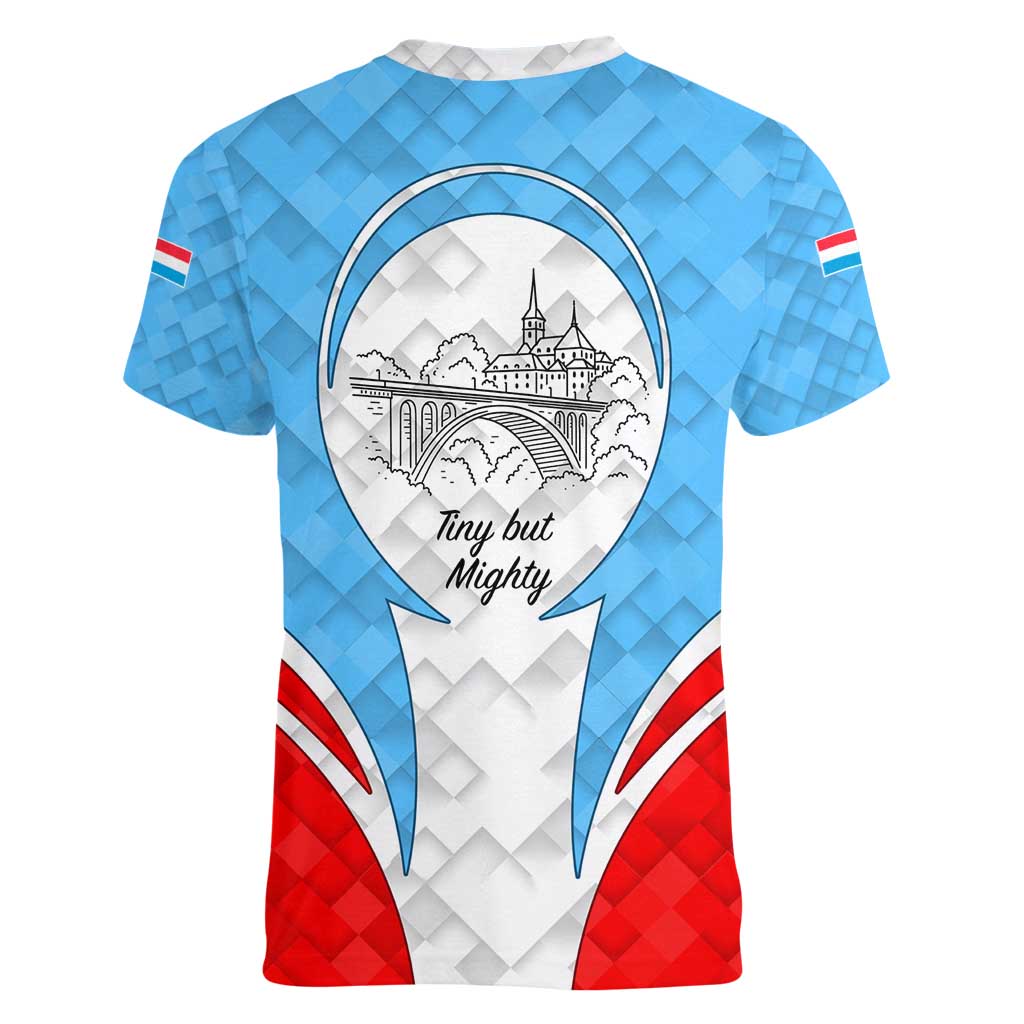 Luxembourg Women V-Neck T-Shirt with National Coat of Arms and Letzebuerg Text Design