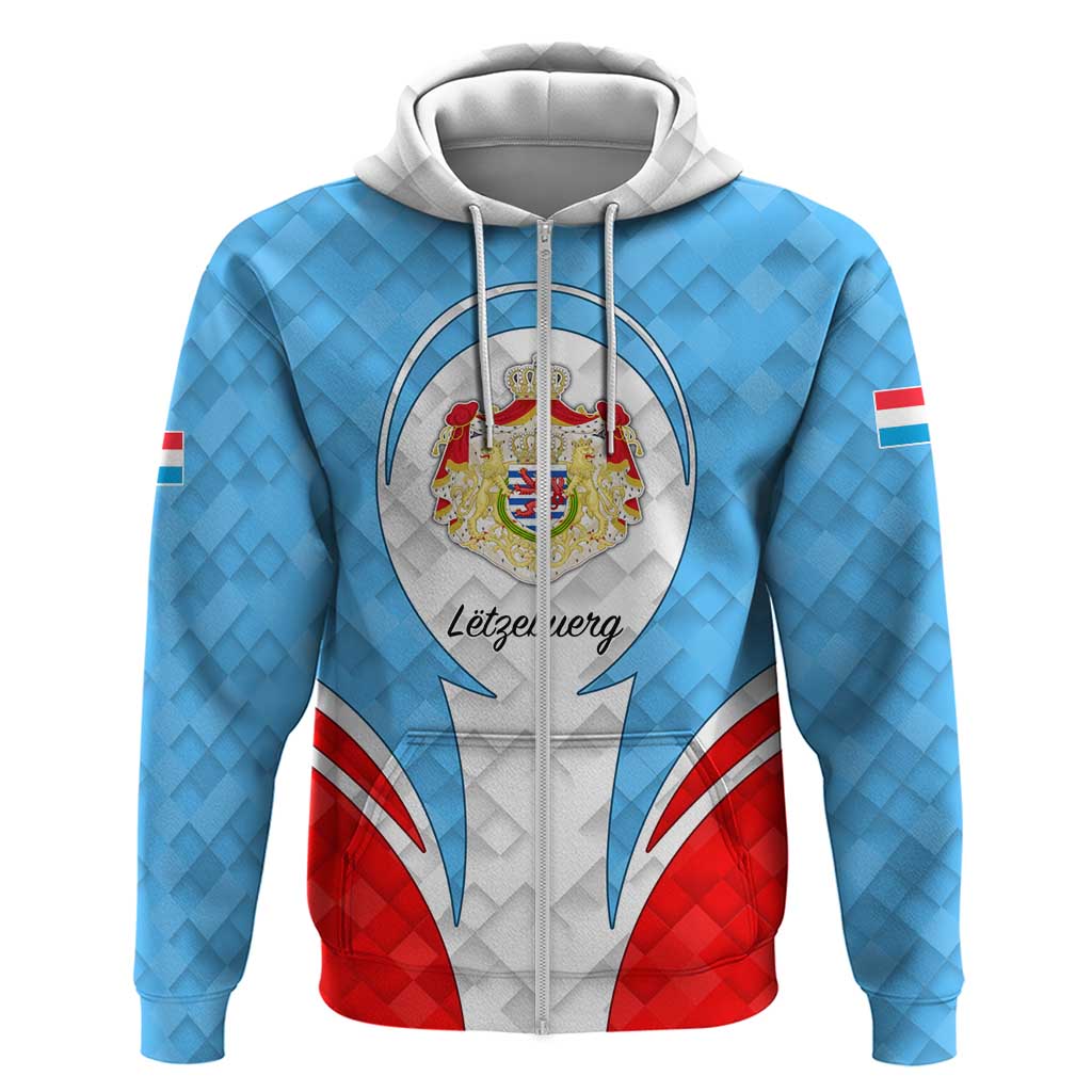 Luxembourg Zip Hoodie with National Coat of Arms and Letzebuerg Text Design