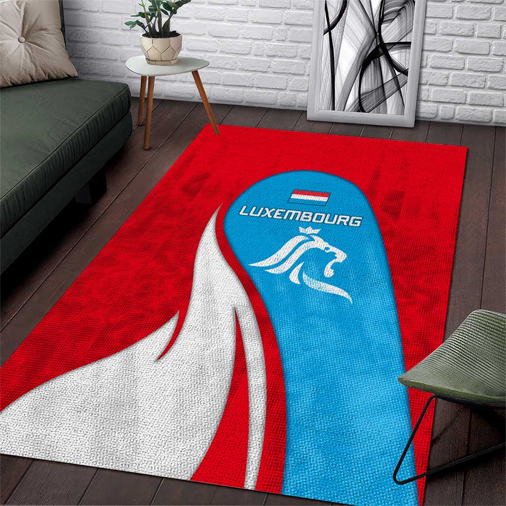 Luxembourg Area Rug with National Flag Colors and White Lion Crest Design