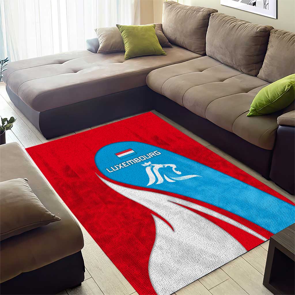Luxembourg Area Rug with National Flag Colors and White Lion Crest Design