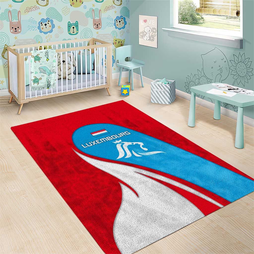 Luxembourg Area Rug with National Flag Colors and White Lion Crest Design