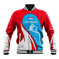 Luxembourg Baseball Jacket with National Flag Colors and White Lion Crest Design