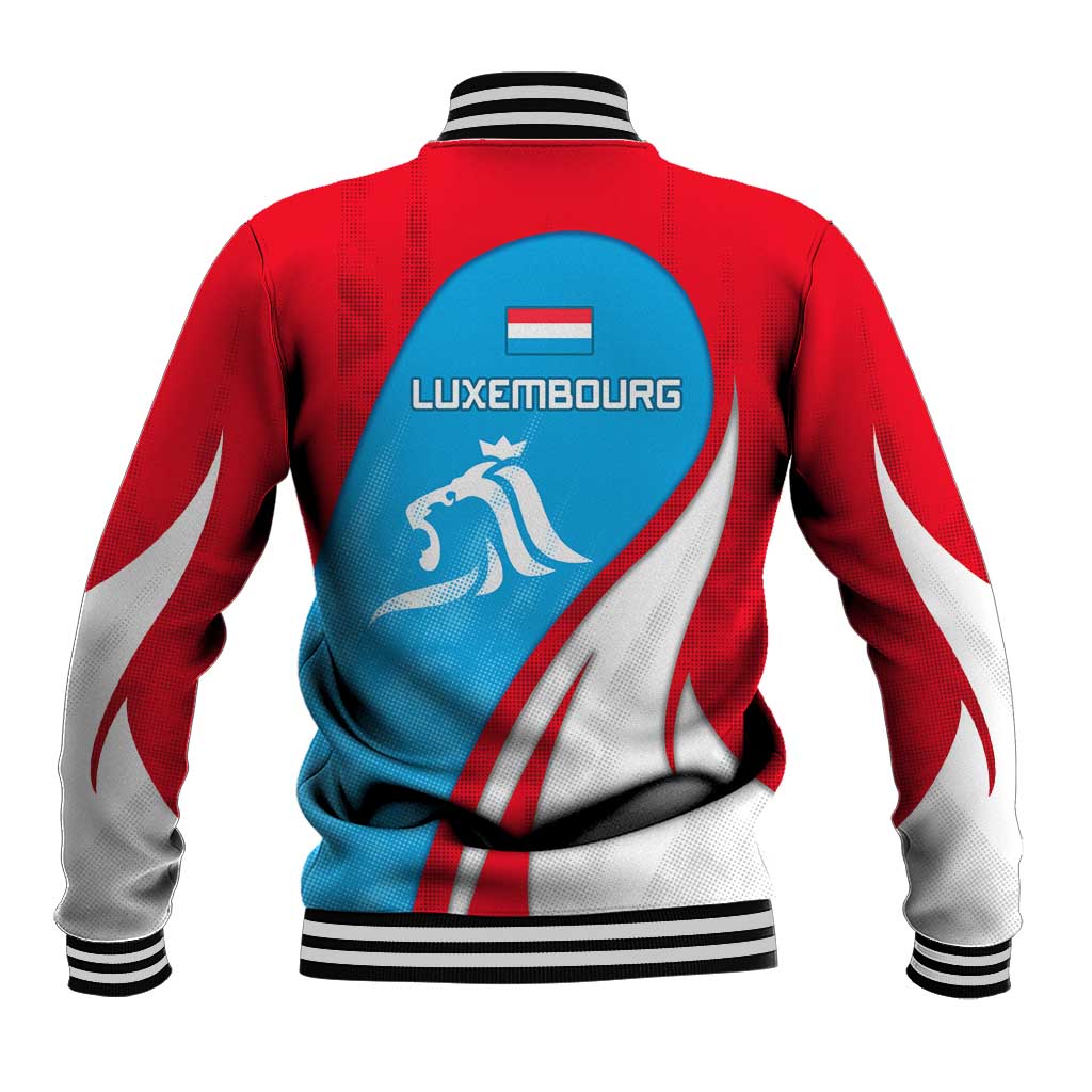 Luxembourg Baseball Jacket with National Flag Colors and White Lion Crest Design