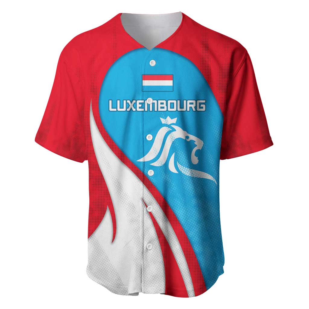 Luxembourg Baseball Jersey with National Flag Colors and White Lion Crest Design