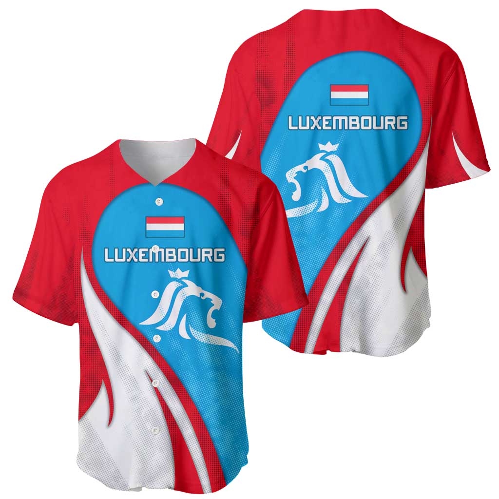 Luxembourg Baseball Jersey with National Flag Colors and White Lion Crest Design