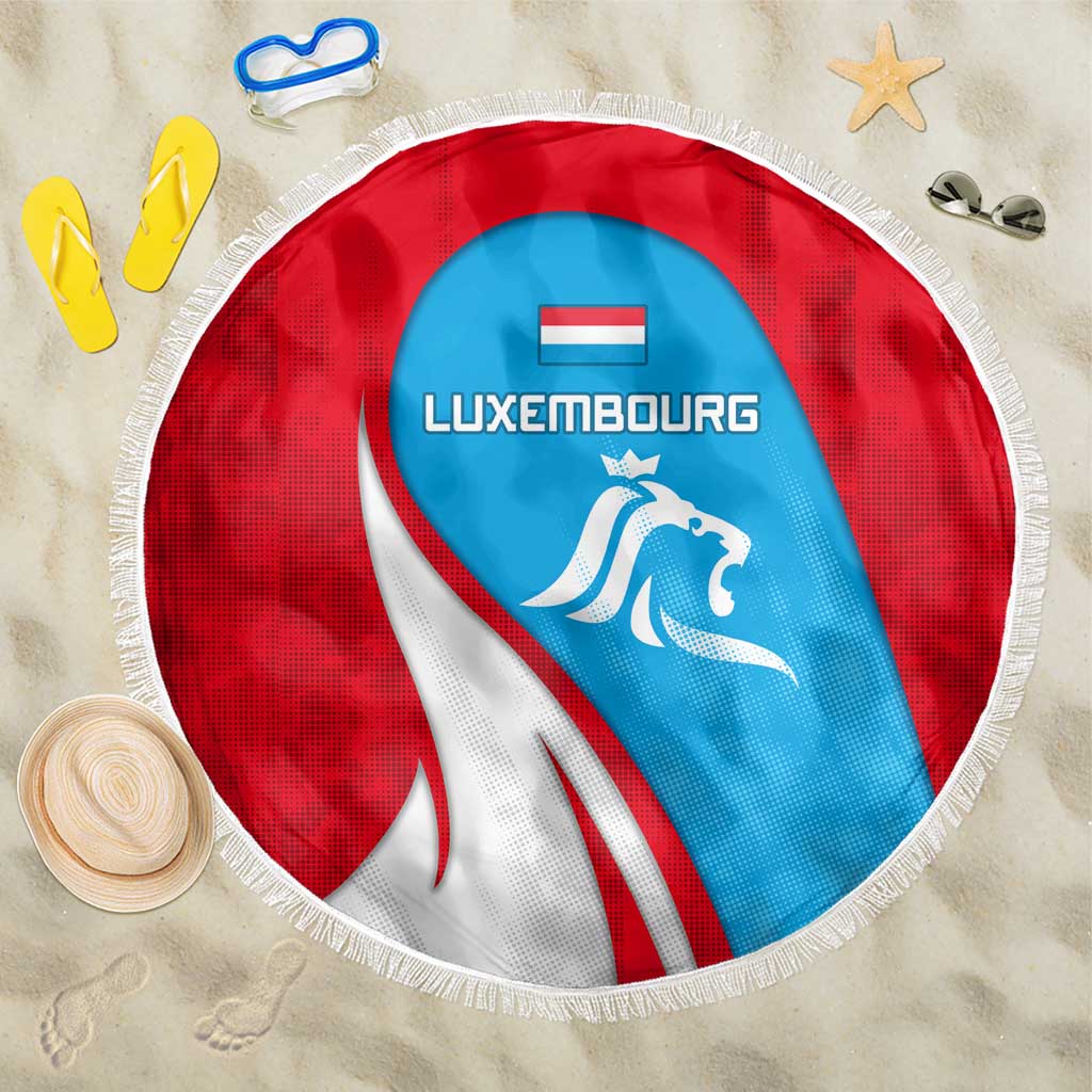 Luxembourg Beach Blanket with National Flag Colors and White Lion Crest Design