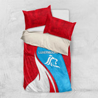 Luxembourg Bedding Set with National Flag Colors and White Lion Crest Design