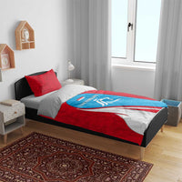 Luxembourg Bedding Set with National Flag Colors and White Lion Crest Design
