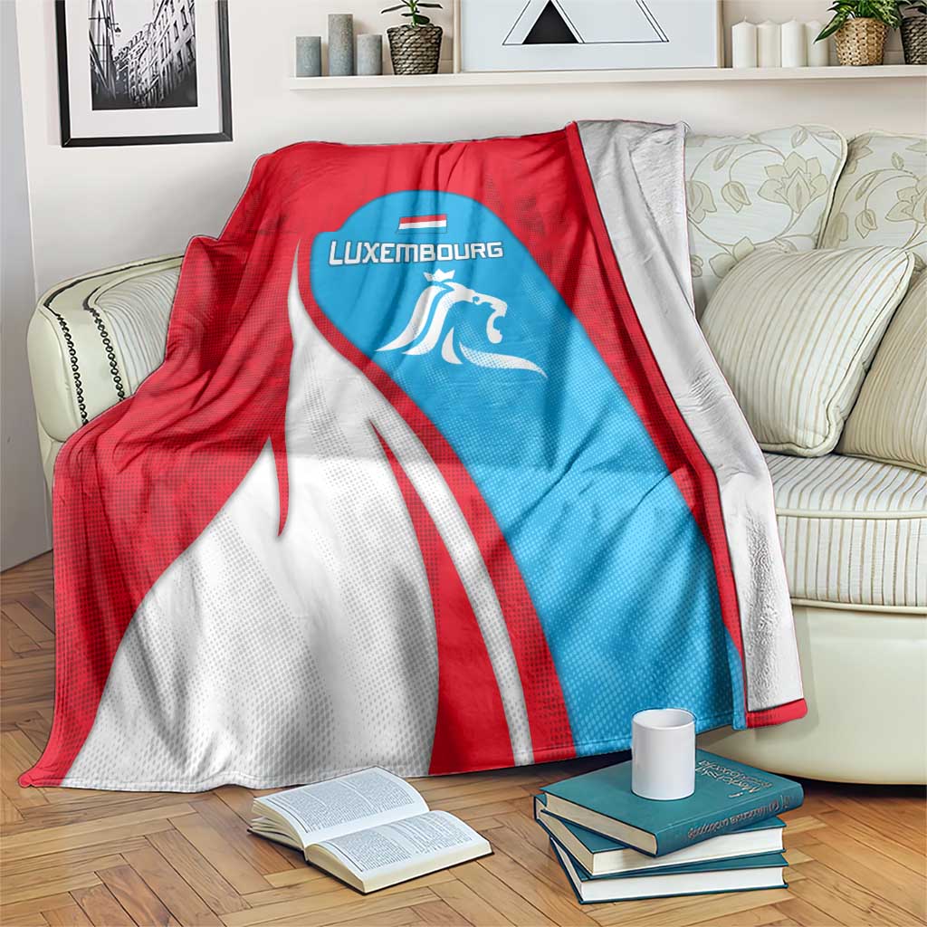 Luxembourg Blanket with National Flag Colors and White Lion Crest Design