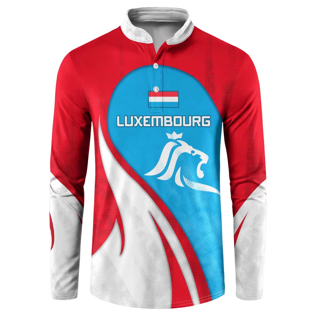 Luxembourg Button Sweatshirt with National Flag Colors and White Lion Crest Design